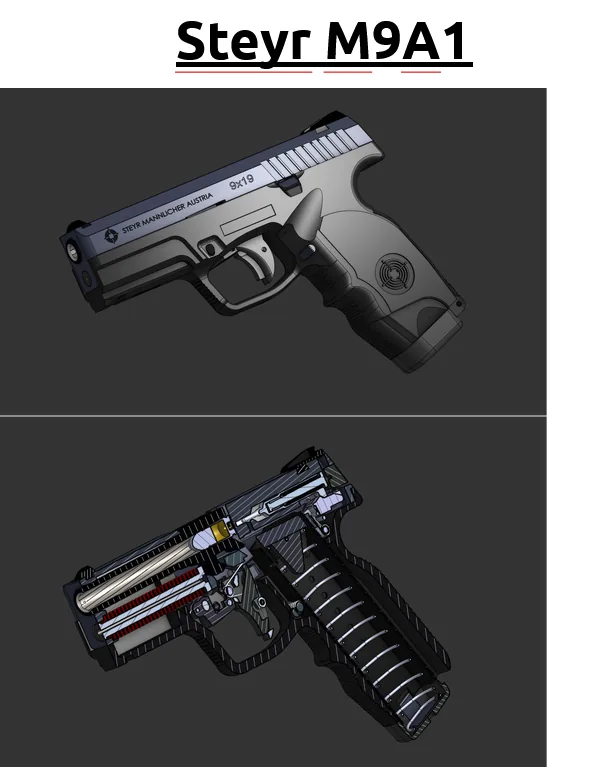 Steyr M9A1 CAD study - exterior and cutaway